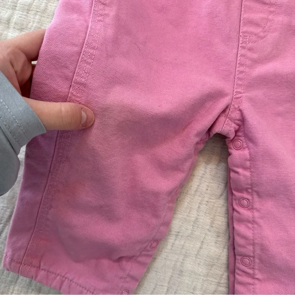 Carhartt Toddler Pink Canvas Bib Overalls Size 12 Months Flannel Lined Bibs